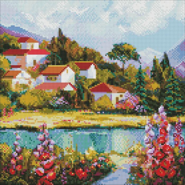 Actual product image Ideyka Diamond Painting - A cosy harbour with frame 40 x 40 cm