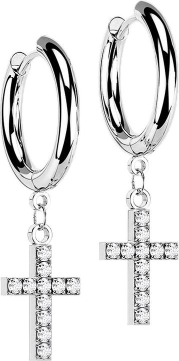 Hollywood Body Jewelry Ohrring silber Anhänger Kreuz mit Kristallen (ohne Messing, Chirurgenstahl 316L)