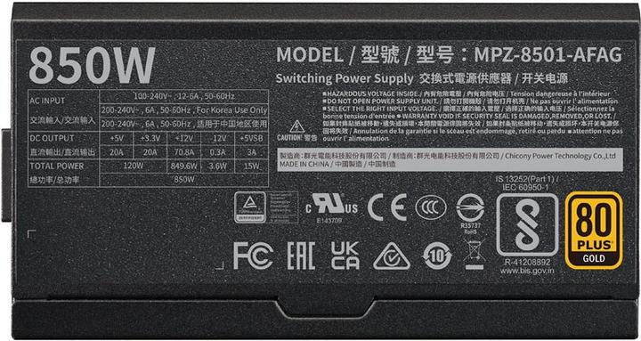 Actual product image Cooler Master Power supply CoolerMaster 850W V850 Modular (80+ Gold) (850 W)