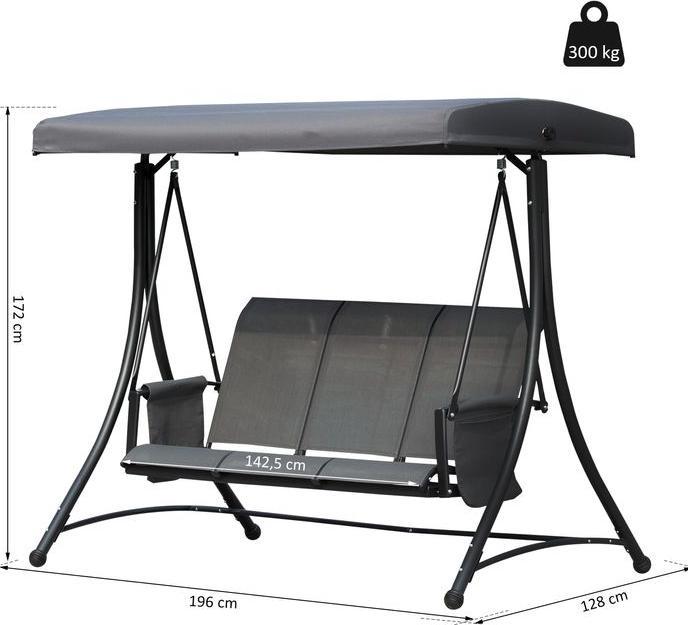 Actual product image Swisshandel24 3-seater Hollywood swing, garden swing with sun canopy, swing bench with shelf, aluminium, grey