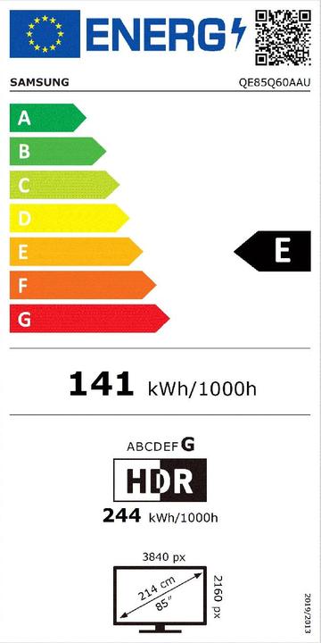 Energy Label Samsung QE85Q60A (85", Q60A, QLED, 4K, 2021)