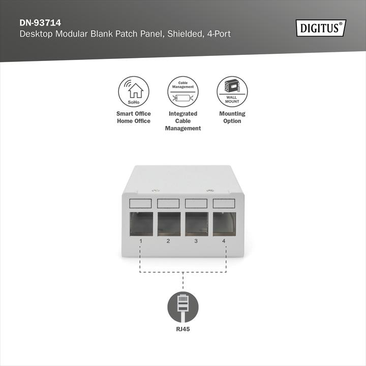 Actual product image Digitus Desktop Modular Blank Patch Panel, shielded, 4-port