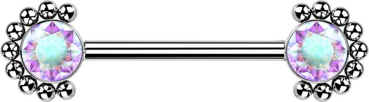 Star Piercing Threadless Barbell silber front Kugelhalbblume Kristall multicolor (Titan G23, ohne Messing)