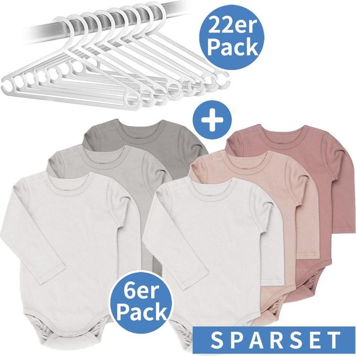Produktbild La Loona LaLoona Strampler & Sets Body-Sparset Langarm inkl. Kleiderbügel - Beere Grau (80)