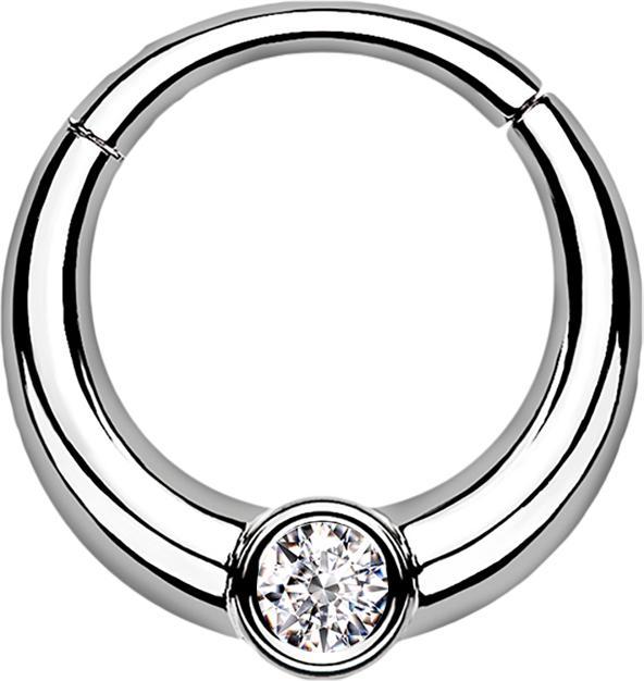 Produktbild Star Piercing Micro Segmentring klappbar silber unten dicker mit Kristall (Chirurgenstahl 316L, ohne Messing)