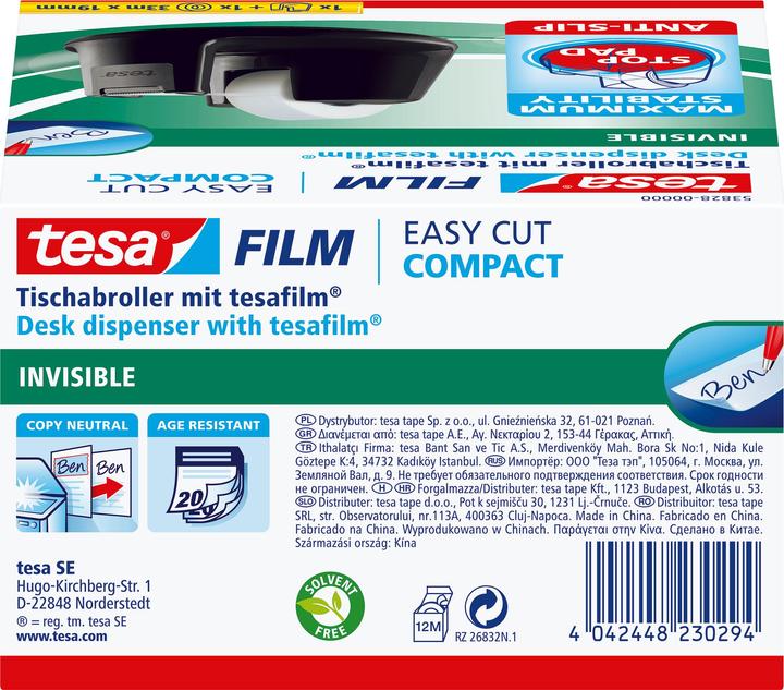 Image du produit tesa tesafilm COMPACT distributeur de table, distributeur de ruban adhésif avec base antidérapante