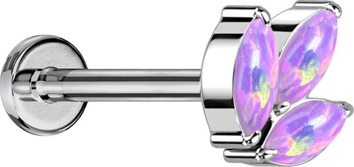 Star Piercing Micro Threadless Labret silber drei Oval Opale violett (ohne Messing, Titan G23)