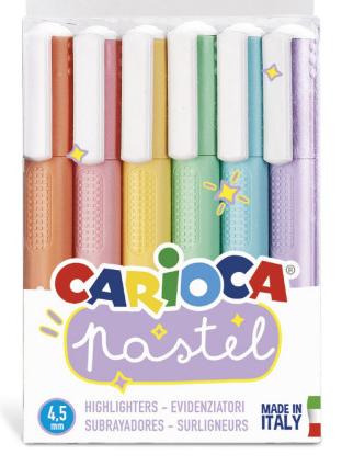 Carioca Markeerstift Pastel 6 kleuren (Oranje, Paars, Blauw, Groen, Roze, Geel, Pastel, 5 mm, 6 x)