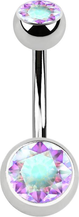 Star Piercing Banane silber mit zwei Kugeln Kristall multicolor (ohne Messing, Chirurgenstahl 316L)