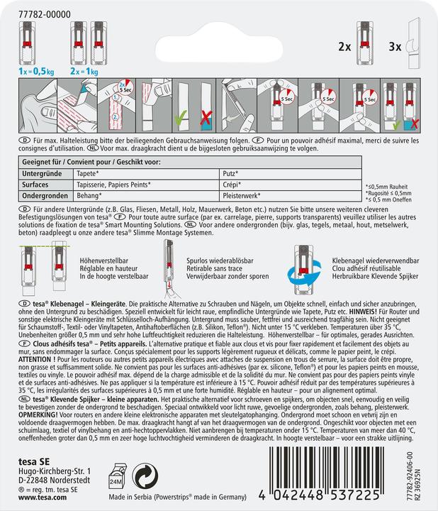 Actual product image tesa Adhesive nail for wallpaper & plaster, ideal for WLAN routers, height and side-adjustable