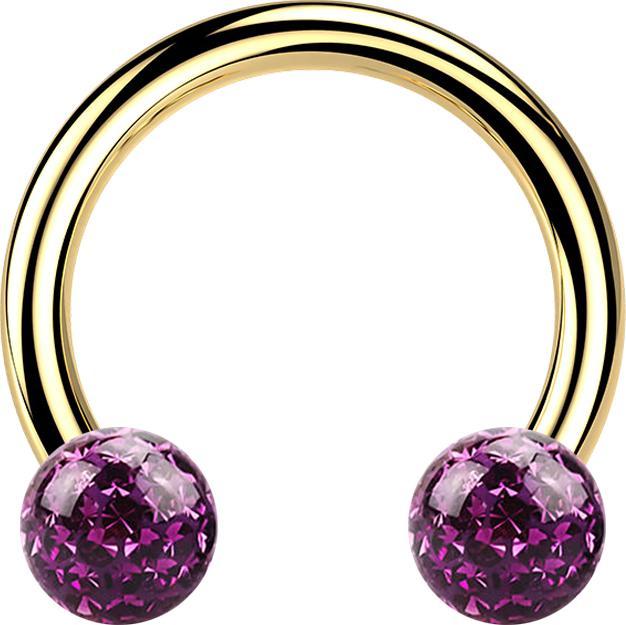 Image du produit Star Piercing Micro Circular Barbell plaqué or avec deux boules de cristal violet époxy de protection (sans laiton, Titane G23)