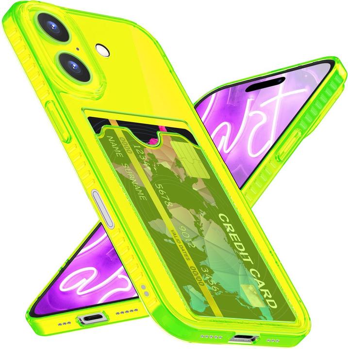 Produktbild Nalia Klar Transparente Neon Silikon Hülle Kartenhalter (Apple iPhone 16)