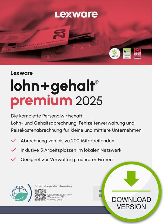 Lexware lohn+gehalt premium 2025 - Abbonamento (5 Utente, Senza limiti)