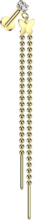 Star Piercing Micro Labret Innengewinde vergoldet Kristall silber gefasst Anhänger Schmetterling Kugelkette (Chirurgenstahl 316L, ohne Messing)