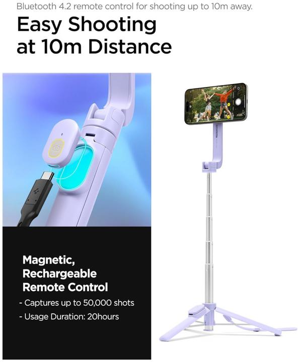 Image du produit Spigen S571W Canne à selfie Bluetooth MagSafe avec trépied - Violet