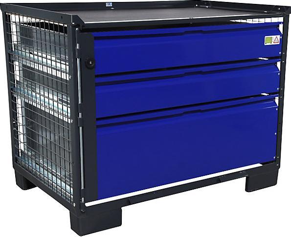 Image du produit Sth-Systeme Caisse-palette grillagée, avec 3 tiroirs verrouillables, en tôle galvanisée