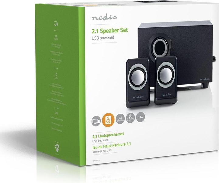Image du produit Nedis Haut-parleurs pour PC - alimentation par USB - subwoofer - connecteurs d'entrée : 1x 3.5 mm - 2.1 (1 pièce, 16 W)