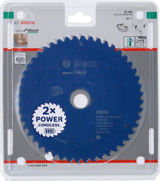 Produktbild Bosch Professional Zubehör Akku-Kreissägeblatt Expert for Wood, 190 x 1,5/1 x 30, 48 Zähne