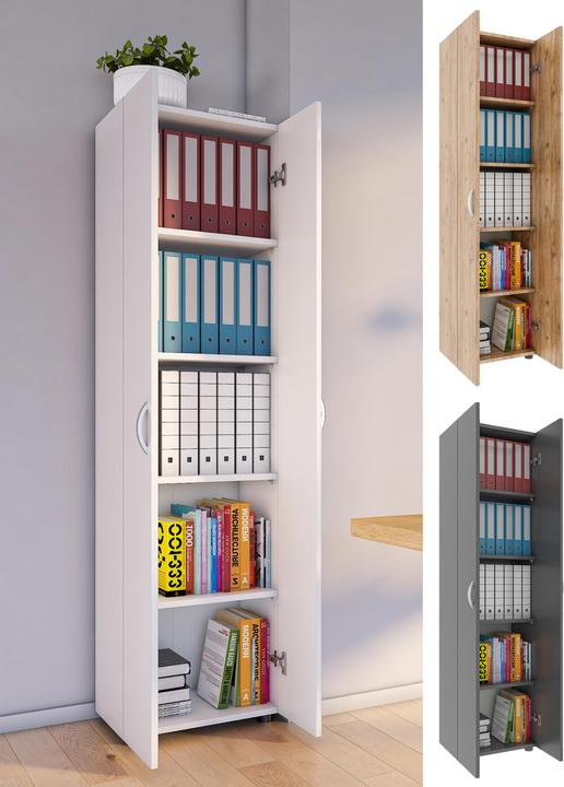 Produktbild VCM Büroschrank Bücher Ordner Aktenschrank Büromöbel Schrank Ulas 5-fach Drehtüren (49 x 34 x 178 cm)