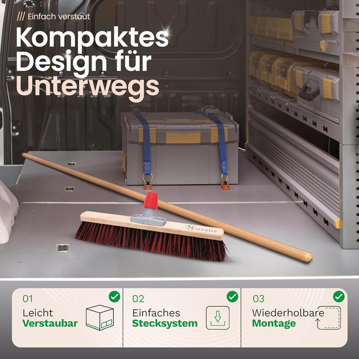 Produktbild Novaliv 2 x Besen mit Holzstiel 50 cm I Arenga-Elaston Kehrbesen Gartenbesen I Industriebesen Strassenbesen (2 Stk.)