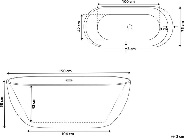 Produktbild Beliani Badewanne freistehend rot oval 150 x 75 cm NEVIS (176 l, 75 cm)
