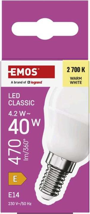 Immagine prodotto Emos Lampada LED Classic Mini Globe / E14 / 4,2 W (40 W) / 470 lm / Bianco caldo (E14, 4.20 W, 470 lm, 1 x, E)