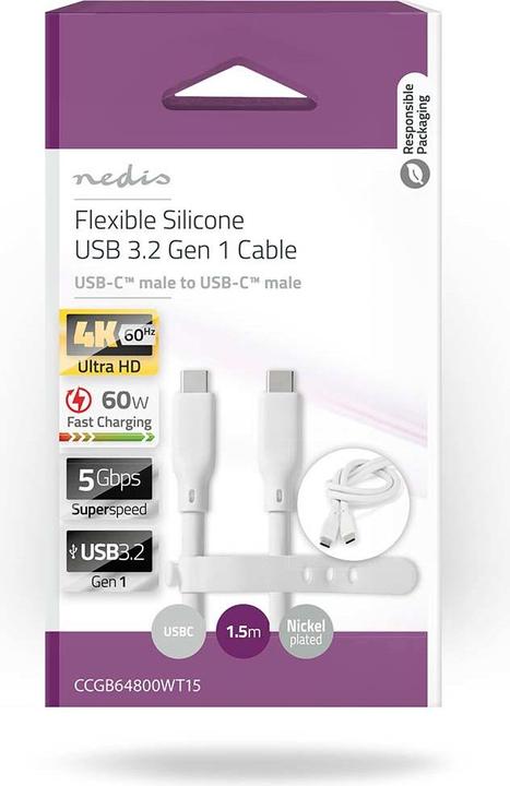 Immagine prodotto Nedis Cavo USB | USB 3.2 Gen 1 | spina USB-C™ | spina USB-C™ | 60 W | 4K@60Hz | 5 Gbps | Vernic (1.50 m, USB 3.2 Gen 1)