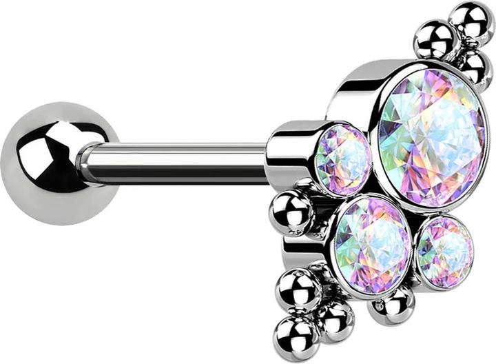 Produktbild Star Piercing Micro Barbell Innengewinde silber mit Kugel und Kugeln vier Kristalle multicolor (Titan G23, ohne Messing)