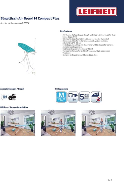 Produktbild Leifheit Bügeltisch Air Board M Compact Plus (120 x 38 cm)