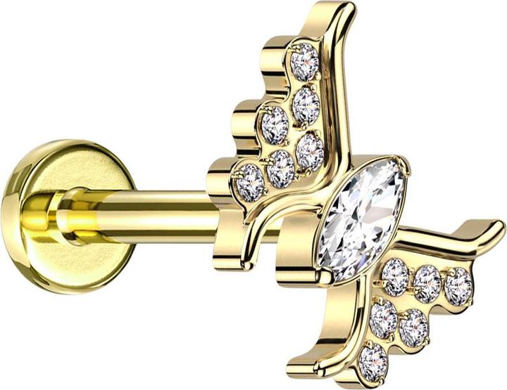 Produktbild Star Piercing Micro Labret Innengewinde vergoldet Schmetterling vergoldet Kristall silber (ohne Messing, Titan G23)