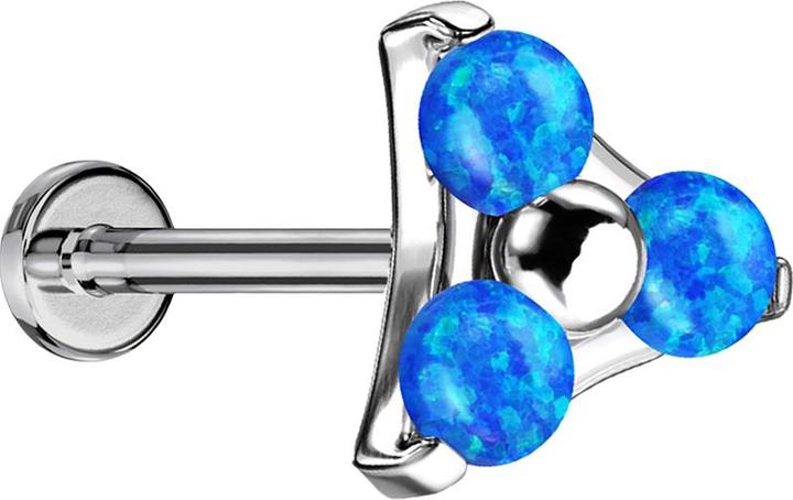 Star Piercing Micro Threadless Labret silber Dreieck drei Opale blau (Titan G23, ohne Messing)