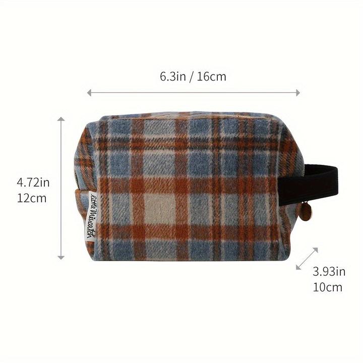 Only-Bags.Store Plaid Woolen Cosmetic Bag - Geräumige & Portable Makeup Organizer mit Reissverschluss, faltbares