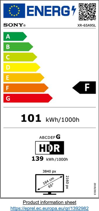 Label énergétique Sony XR-65A95L (65", A95L, OLED, DHU, 2023)
