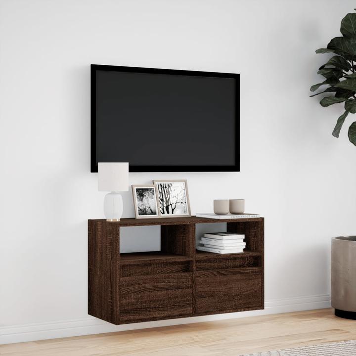 Actual product image VidaXL TV cabinet Wall unit Lowboard Hanging LED lighting Brown oak-look