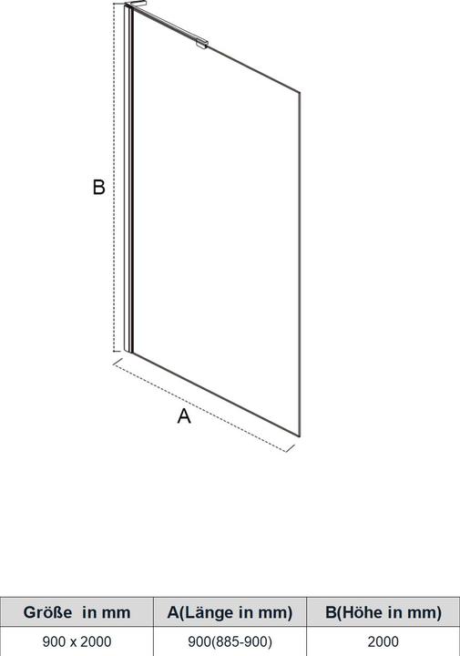 Immagine prodotto SONNI Cabina doccia a porta singola, senza telaio, walk-in, vetro trattato NANO 90x200 cm (120 cm, 120 cm, 200 cm)