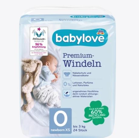 Actual product image dm babylove Premium-Windeln (Size 0, Pack, 24 Piece)
