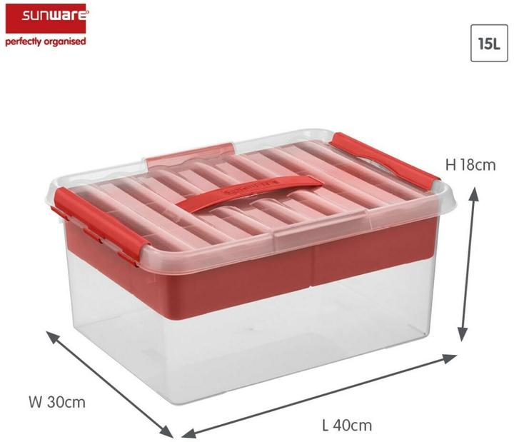 Produktbild Sunware Q-line Aufbewahrungsbox mit Einsatz 15L transparent rot (40 x 30 x 18 cm, 15 l)
