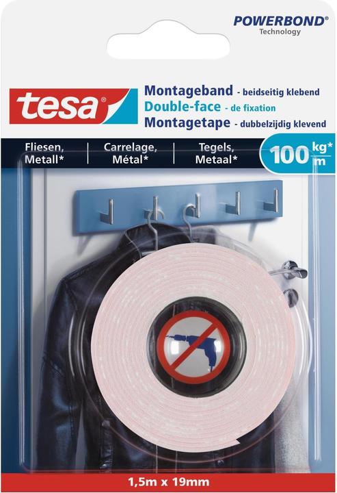 tesa Powerbond doppelseitiges Montageband für Fliesen & Metall (19 mm)