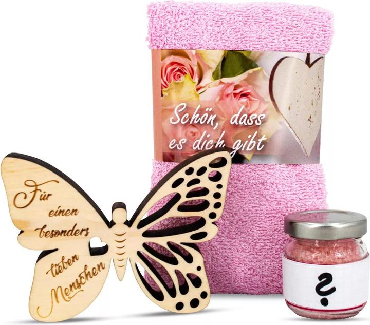 Image du produit ZNatur Coffret cadeau Papillon en bois d'arolle avec gravure Cher homme Sels de bain & chiffon No.39 (Set soin du corps)
