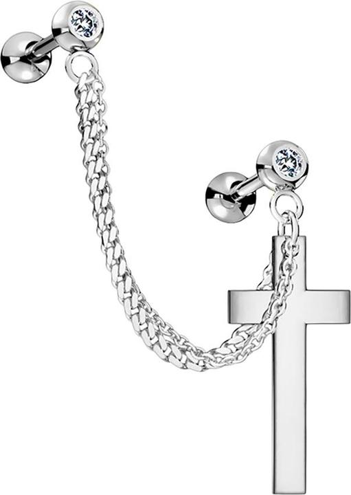 Produktbild Star Piercing Micro Barbell silber mit Anhänger Kette und Kreuz (Chirurgenstahl 316L, Messing)