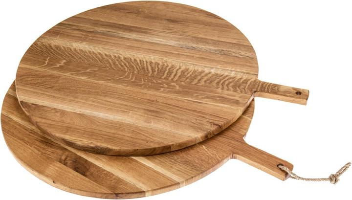 Produktbild La Mia! Schneidebrett rund mit Griff - Eiche geölt - XXL Pizzabrett - 65 x 56 x 2 cm mit Kordel