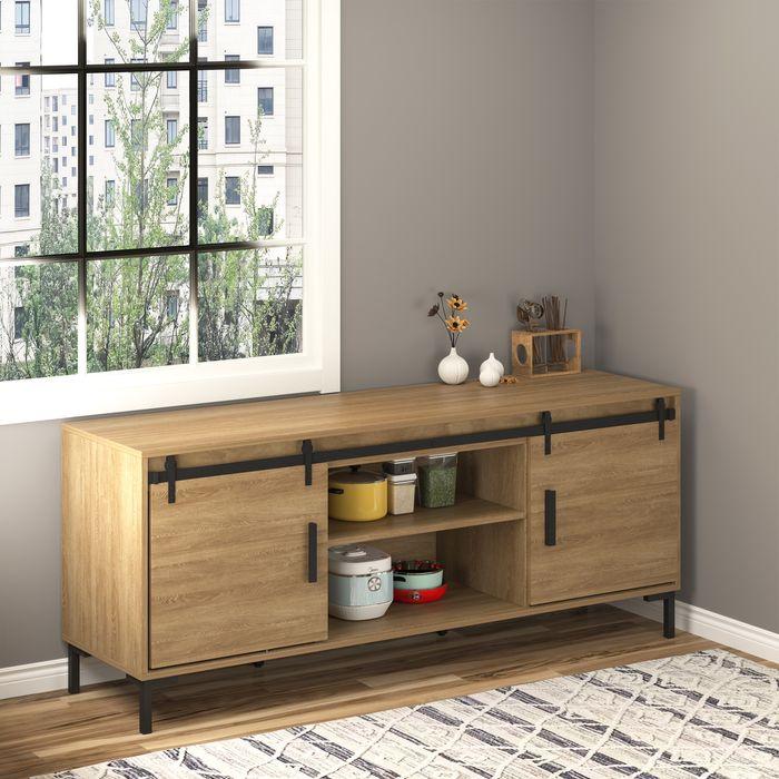 Image du produit Swisshandel24 Système de porte coulissante Rail de porte coulissante pour portes doubles en bois Accessoires