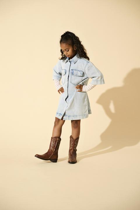 Actual product image Only Locker geschnitten Hemdkragen Kastige Ärmel Kurzes Kleid Jeanskleid (164)