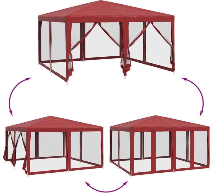 Image du produit VidaXL Partyzelt Pavillon Festzelt mit 8 Mesh-Seitenteilen Rot 4x4m HDPE (400 cm, 400 cm)