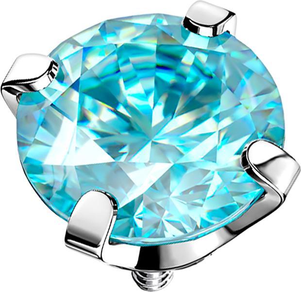 Star Piercing Dermal Anchor silber Kristall aqua gefasst (ohne Messing, Chirurgenstahl 316L)