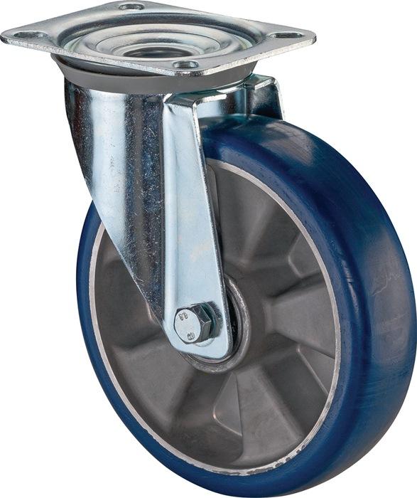 Produktbild BS Rollen Lenkrolle D.250mm Trgf.350kg Lenkrollen PU Platte L135xB110mm Farbe Rl.blau