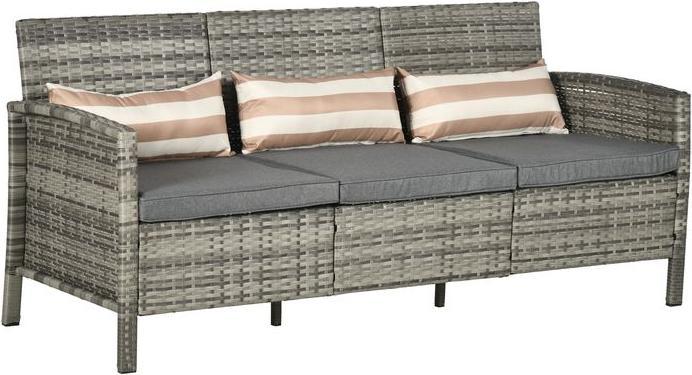 Produktbild Swisshandel24 Rattan Sofa mit Kissen, Dreisitzer, Garten Loungesofa, Stahl, Grau, 173 x 68 x 78 cm