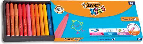 Bic Penne KIDS con punta in fibra Visacolor XL, scatola di cartone da 24 pezzi (multicolore, 24 x)