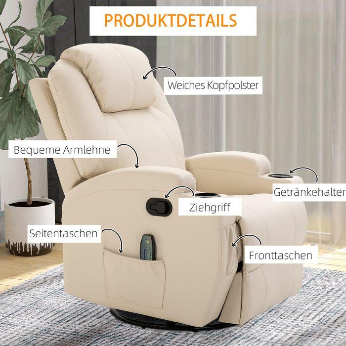 Produktbild Swisshandel24 Relaxsessel mit Liegefunktion Massagesessel elektrisch 5 Massage-Modi Kunstleder Holz Metall Schaums