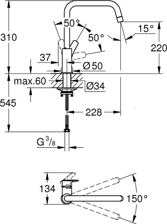 Immagine prodotto Grohe Miscelatore per lavello EH EUROSMART 1/2inch, bocca alta supersteel